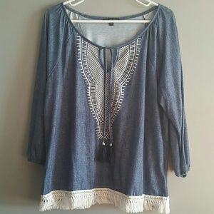 Denim colored Fringe Top